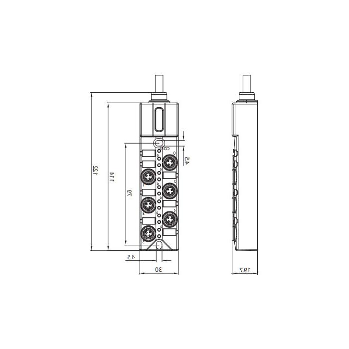 M8 junction box, single channel, PNP, 6-port all-in-one, LED, PUR flexible cable, black sheathing, 23P601-XXX