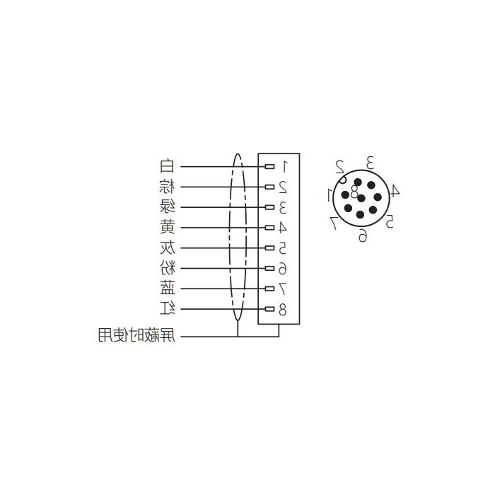 M12 8Pin, male straight, single-end precast PVC non-flexible cable, gray sheathing, 64S365-XXX