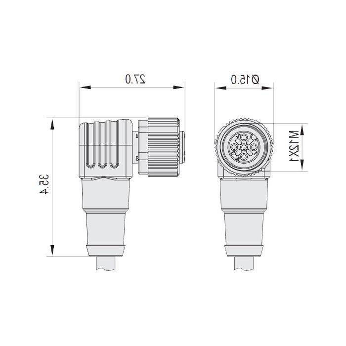 M12 4Pin, female 90°, LED light, single end precast cable, PUR material, orange sheath, 64T083