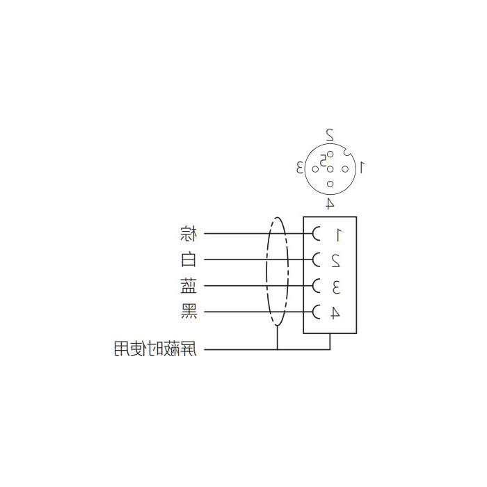 M12 4Pin、母头直型、Single-ended precast cable、防焊渣PUR材质、黄色护套、64T041-XXX